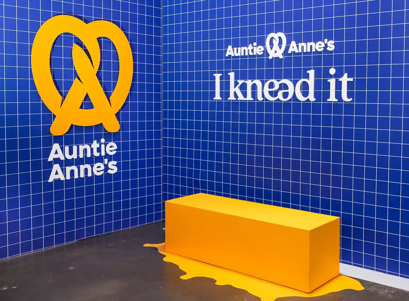 Built stick of butter bench for knead, a Auntie Anne's fragrance popup