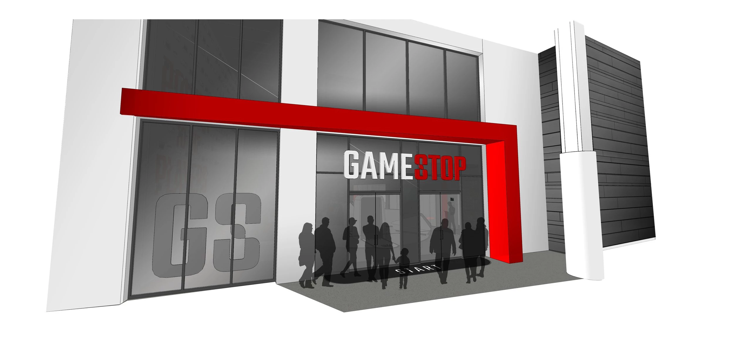 conceptual sketch for a GameStop branded flagship store